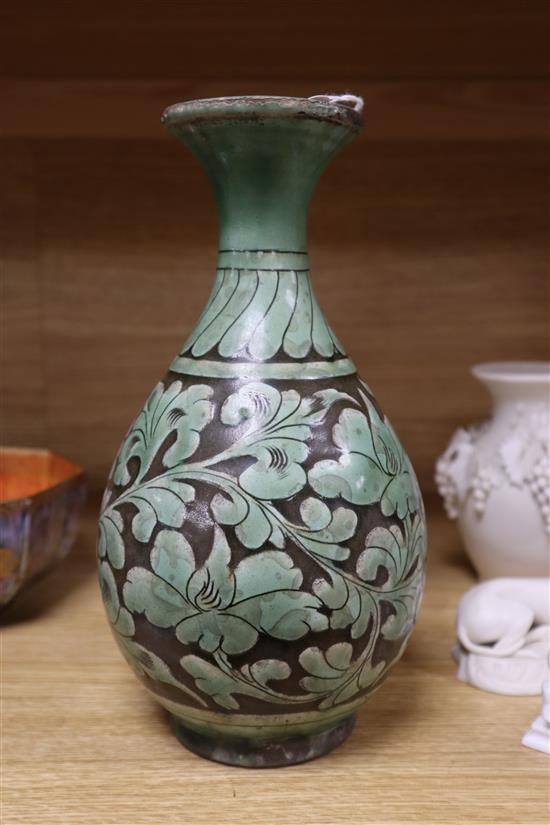 A Chinese Cizhou type green glazed vase height 25cm